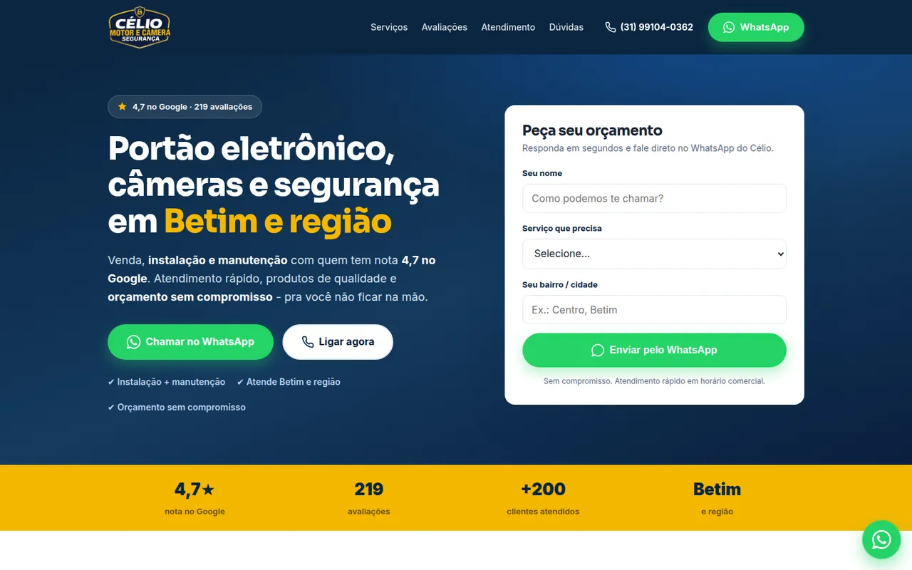 Página inicial do site Célio Motor