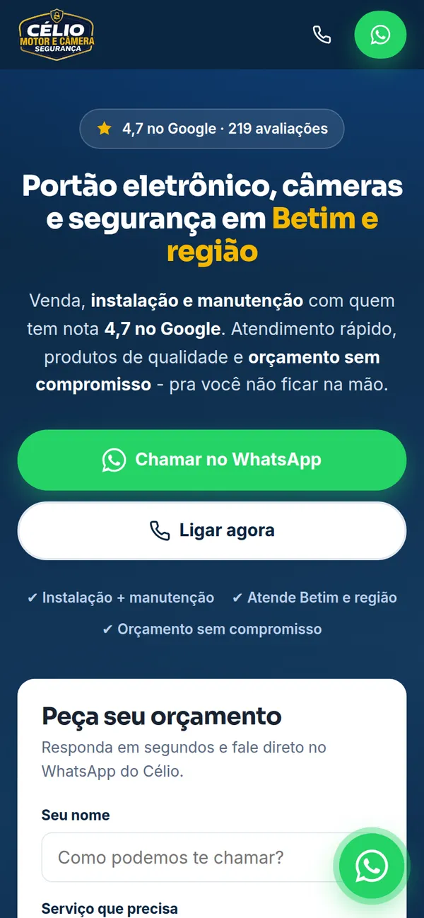 Versão para celular do site Célio Motor
