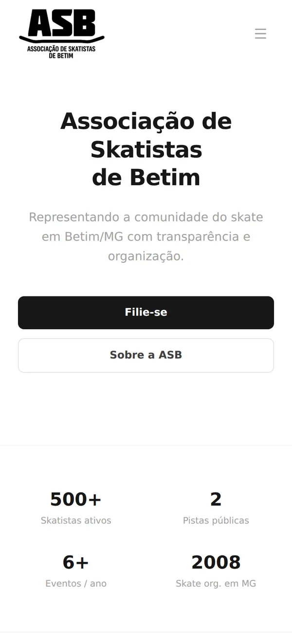 Versão para celular do site ASB · Associação de Skatistas de Betim