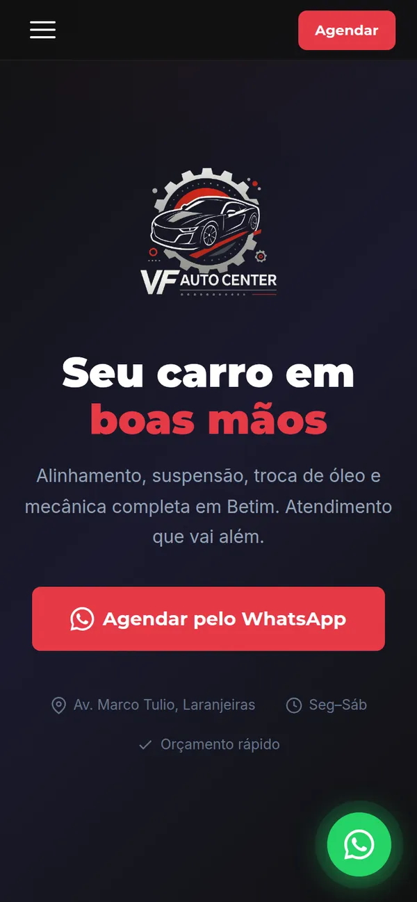 Versão para celular do site VF Auto Center